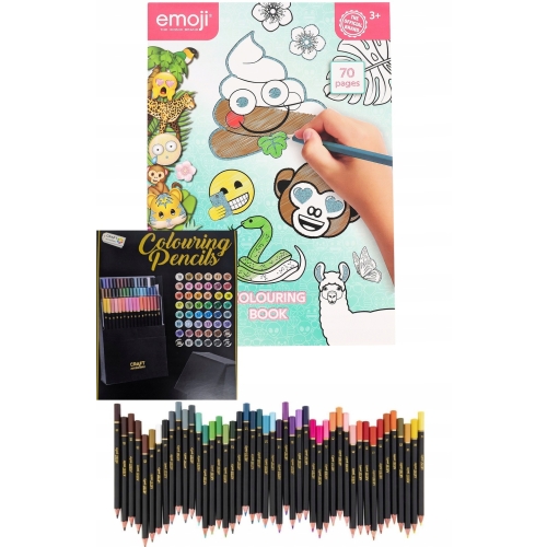 PIĘKNA KOLOROWANKA dla dzieci MALOWANKA EMOJI 70 stron + KREDKI 48 SZT ETUI