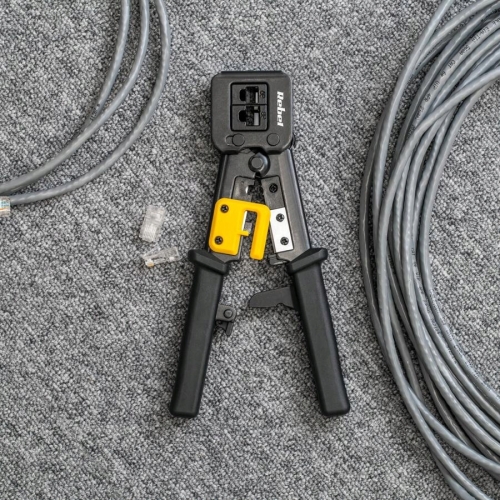 Zaciskarka wtyków RJ45/RJ12/RJ11 przelotowa nóż gniazda 6-8 stykowe Rebel