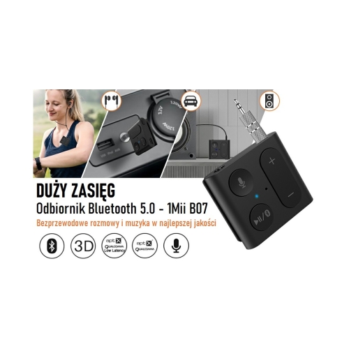 Odbiornik Bluetooth 5.0 1Mii B07 przenośny Mikrofon BEZPRZEWODOWY DO 20M