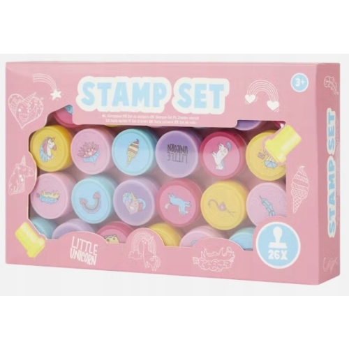 Zestaw stempli stempelki plastikowe pieczątki 26 sztuk Little Unicorn Pink
