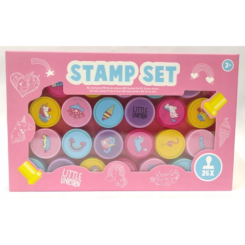 Zestaw stempli stempelki plastikowe pieczątki 26 sztuk Little Unicorn Pink