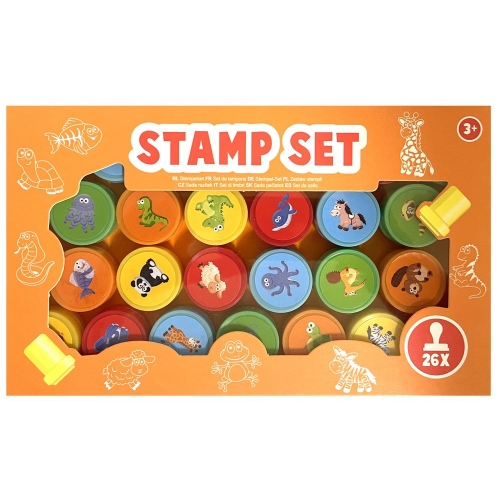 Zestaw stempli stempelki plastikowe pieczątki 26 sztuk Zwierzątka Animals