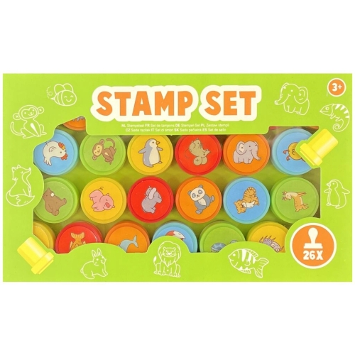 Zestaw stempli stempelki plastikowe pieczątki 26 sztuk MIX Zwierzęta 3+