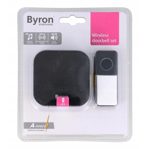 Dzwonek bezprzewodowy BYRON do drzwi furtki 38 melodii 80 dB Czarny 23711B