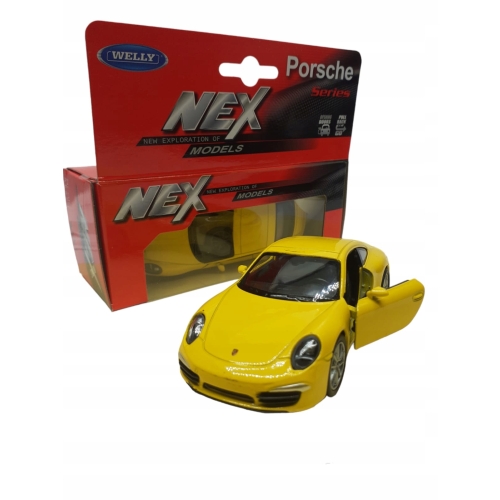 PORSCHE CARRERA 4S KOLEKCJONERSKI METALOWY MODEL SAMOCHODU WELLY 1.34 ŻÓŁTE