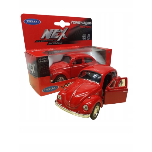 VOLKSWAGEN GARBUS CZERWONY KOLEKCJONERSKI METALOWY MODEL SAMOCHODU 1.34