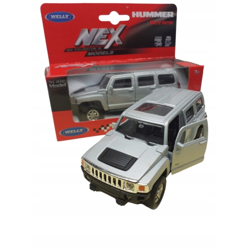 HUMMER H3 KOLEKCJONERSKI METALOWY MODEL SAMOCHODU SKALA 1.34 SREBRNY NAPĘD