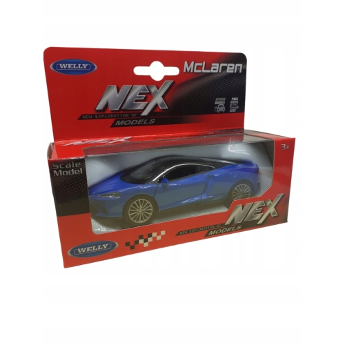 McLaren GT KOLEKCJONERSKI METALOWY MODEL SAMOCHODU 1.34 NIEBIESKI Z NAPĘDEM