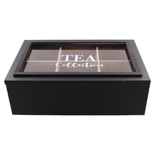 Drewniane Pudełko na Herbatę Herbaciarka Pojemnik Organizer TEA BOX CZARNE