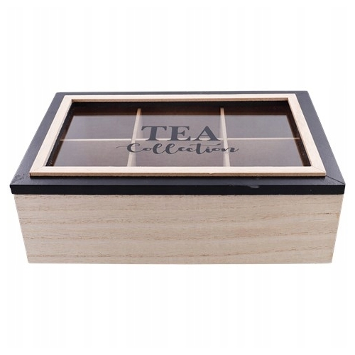 Drewniane Pudełko na Herbatę Herbaciarka Pojemnik Organizer TEA BOX CZARNE