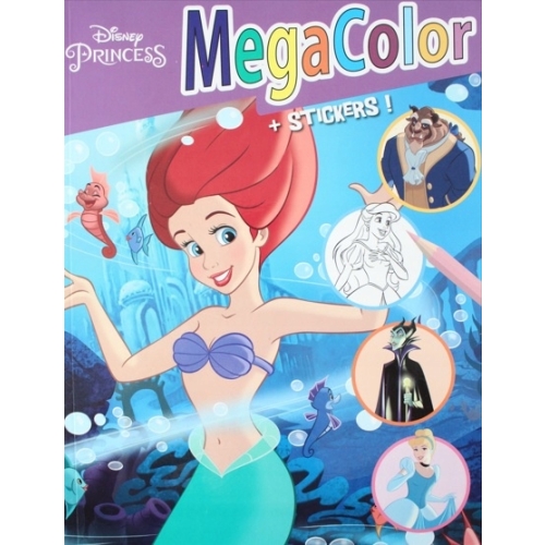 KOLOROWANKA DISNEY PRINCESS MEGA COLOR Z NAKLEJKAMI ARIEL PIĘKNA I BESTIA