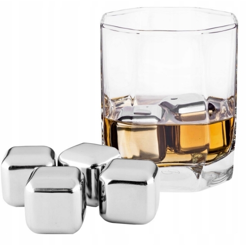 STALOWE METALOWE KOSTKI CHŁODZĄCE DO WODY DRINKÓW WHISKI W ETUI 4 sztuki