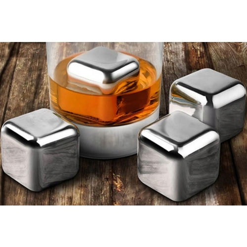 STALOWE METALOWE KOSTKI CHŁODZĄCE DO WODY DRINKÓW WHISKI W ETUI 4 sztuki