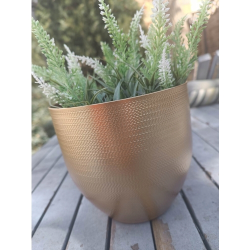 DONICZKA OSŁONKA OKRĄGŁA METALOWA ZŁOTA ŻEBROWANA PODWIESZANA 15,7x15,8 cm