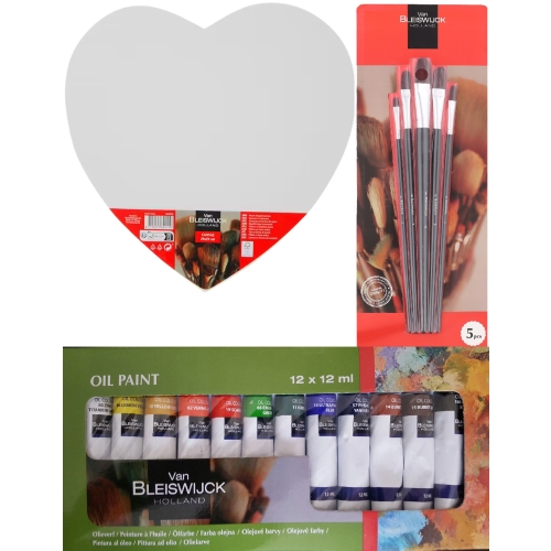 ZESTAW MALARSKI 18W1 FARBY OLEJNE PĘDZLE PŁÓTNO SERCE 29 CM DLA ZAKOCHANYCH