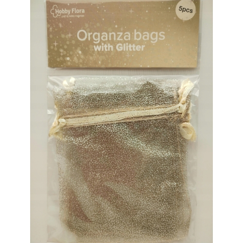 Woreczki z organzy Hobby Flora Organza Brokat brokatowe Srebrne 5 sztuk set