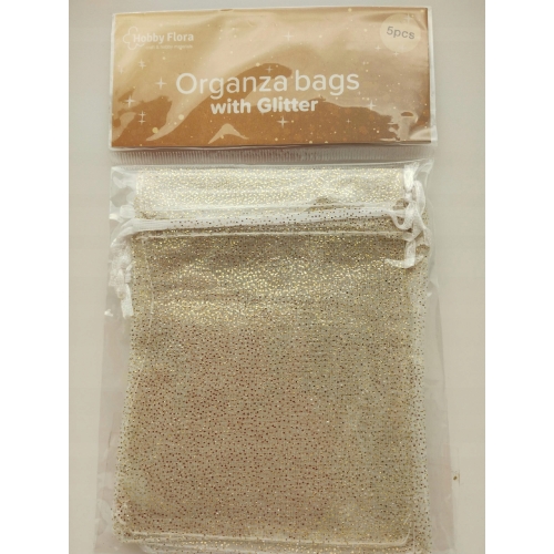 Woreczki z organzy Hobby Flora Organza Brokat brokatowe Srebrne 5 sztuk set