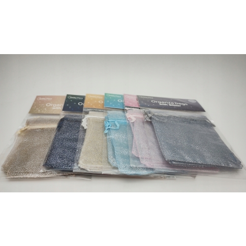 Woreczki z organzy Hobby Flora Organza Brokat brokatowe Srebrne 5 sztuk set