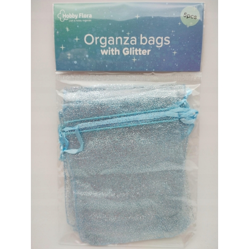 Woreczki z organzy Hobby Flora Organza Brokat brokatowe Srebrne 5 sztuk set