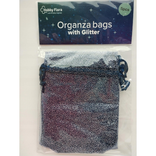 Woreczki z organzy Hobby Flora Organza Brokat brokatowe Srebrne 5 sztuk set