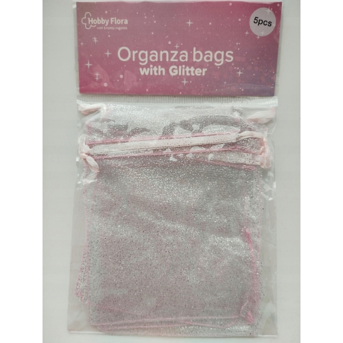 Woreczki z organzy Hobby Flora Organza Brokat brokatowe Srebrne 5 sztuk set
