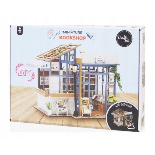 Miniaturowy domek DIY światło LED Crafts&Co KSIĘGARNIA wiele godzin zabawy