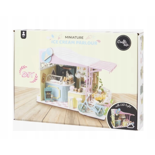 Miniaturowy domek DIY światło LED Crafts&Co LODZIARNIA wiele godzin zabawy