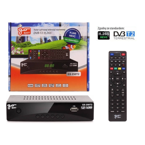 Tuner dekoder DVB-T2 H.265 / HEVC i H.264 AVC firma GoSat model GS-250T2