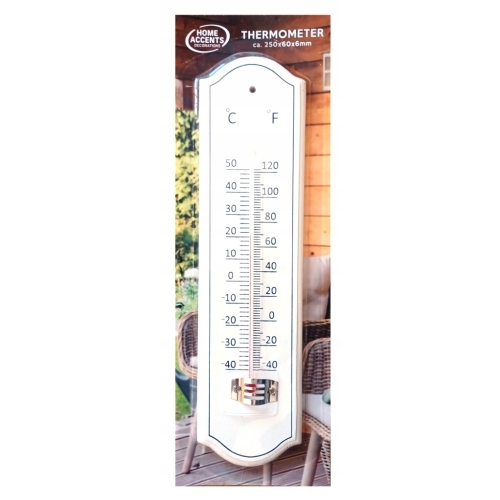 Termometr Home Accents drewniany biały zewnętrzny wewnętrzny 25x6cm