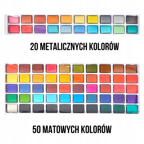 Farby akwarelowe Metaliczne Pastelowe kolorowe w metalowej puszce 70 sztuk