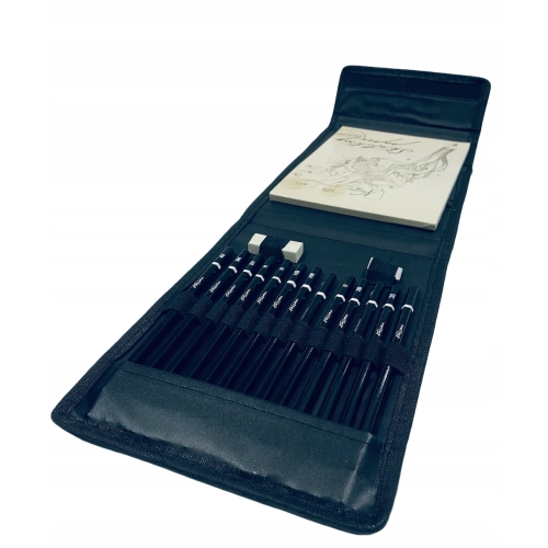 Zestaw kreatywny 23 elementy Szkicownik Gumka Piórnik Ołówki Temperówka