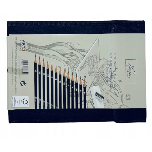 Zestaw kreatywny 23 elementy Szkicownik Gumka Piórnik Ołówki Temperówka