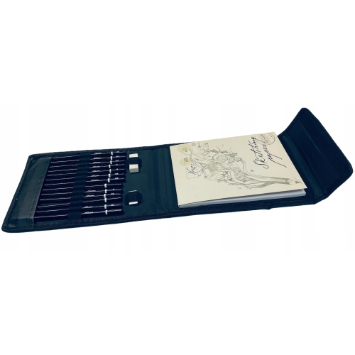 Zestaw kreatywny 23 elementy Szkicownik Gumka Piórnik Ołówki Temperówka