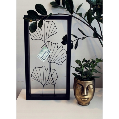 DEKORACYJNA RAMA ŚCIENNA OZDOBNE LIŚCIE METALOWE W DREWNIANEJ RAMIE 44,5 CM