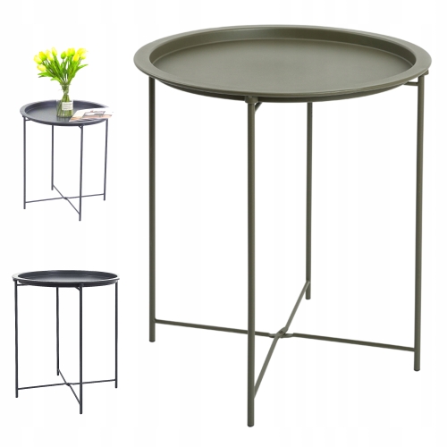 STOLIK KAWOWY OKRĄGŁY SKŁADANY METALOWY LOFT 46 CM ZDEJMOWANY BLAT BIAŁY