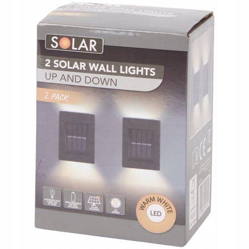 Lampy ścienne solarne LED ogrodowe ŚWIECĄ W GÓRĘ I W DÓŁ ZESTAW 2 SZTUKI