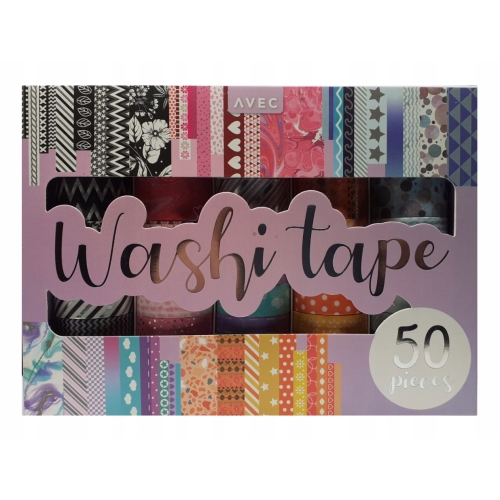 Zestaw taśm washi Avec 50 SZT MIX KOLORÓW do ozdabiania prac kreatywnych