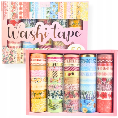 Zestaw taśm washi Avec 50 SZT do ozdabiania prac kreatywnych MIX KOLORÓW