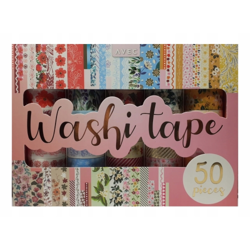 Zestaw taśm washi Avec 50 SZT do ozdabiania prac kreatywnych MIX KOLORÓW
