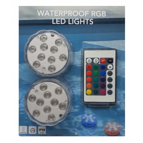 OŚWIETLENIE BASENU LAMPKI DO AKWARIUM 2 SZT WODOODPORNE IPX8 LED PILOT RGB