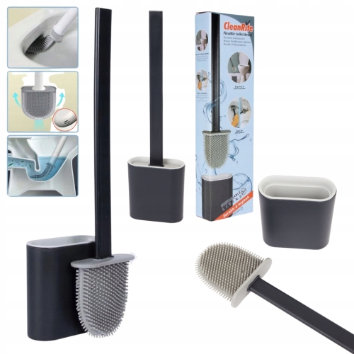 SZCZOTKA TOALETOWA SILIKONOWA ELASTYCZNA PODWIESZANA Z MOCOWANIEM WC SZARA