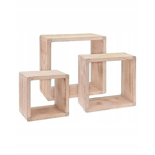 Zestaw 3 x Półka z drewna Cube wisząca Home Accents 23/25/28 x 12 cm brzoza