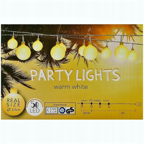 LAMPKI ZEWNĘTRZNE OGRODOWE GIRLANDA 50 kulek LED BIAŁE CIEPŁE 15 mb 1500cm