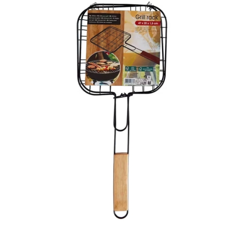 Ruszt do Grilla dwustronny zamykany drewniana rączka 47 x 20 x 1,5 cm BBQ