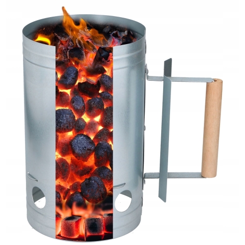 KOMIN DO ROZPALANIA WĘGLA GRILLA OGNISKA KOMINKA BBQ DUŻY SREBRNY XXL