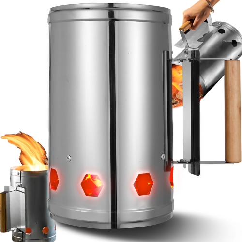 KOMIN DO ROZPALANIA WĘGLA GRILLA OGNISKA KOMINKA BBQ DUŻY SREBRNY XXL