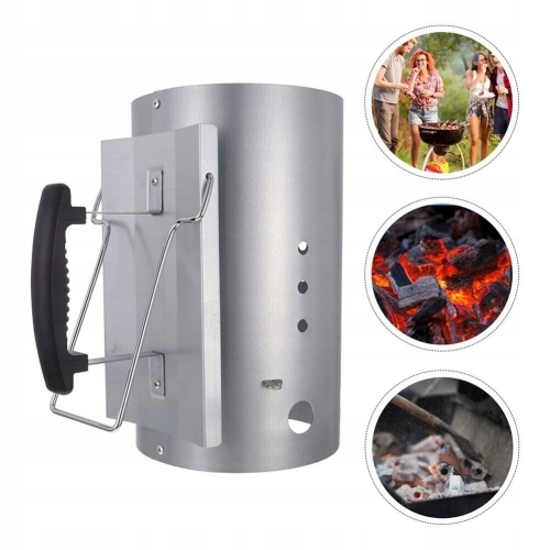 KOMIN DO ROZPALANIA WĘGLA BRYKIETU BBQ KOMINKA OGNISKA GRILLA 26x17cm Silve