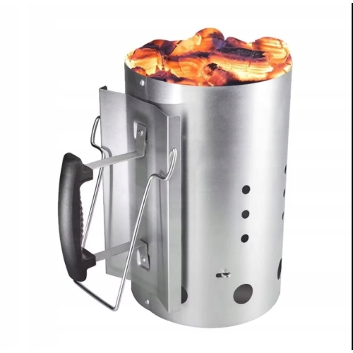 KOMIN DO ROZPALANIA WĘGLA BRYKIETU BBQ KOMINKA OGNISKA GRILLA 26x17cm Silve