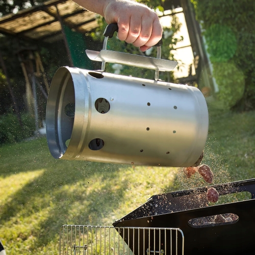 KOMIN DO ROZPALANIA WĘGLA BRYKIETU BBQ KOMINKA OGNISKA GRILLA 26x17cm Silve