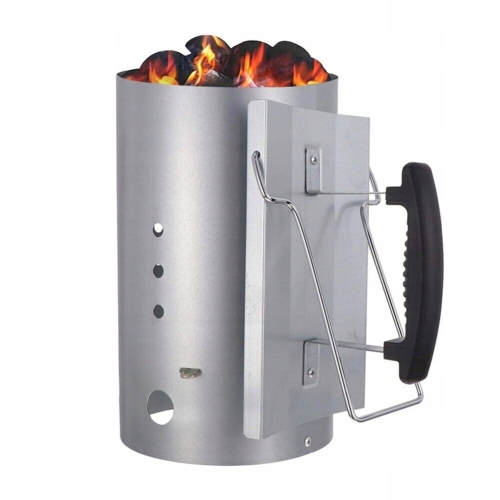 KOMIN DO ROZPALANIA WĘGLA BRYKIETU BBQ KOMINKA OGNISKA GRILLA 26x17cm Silve